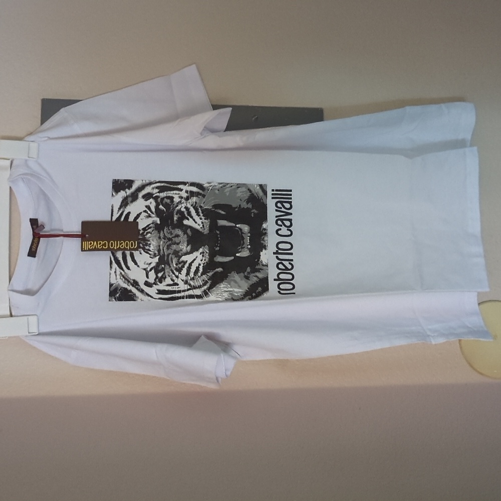 Roberto Cavalli Mens Graphic Print Black and White Tiger Shirt Size XL